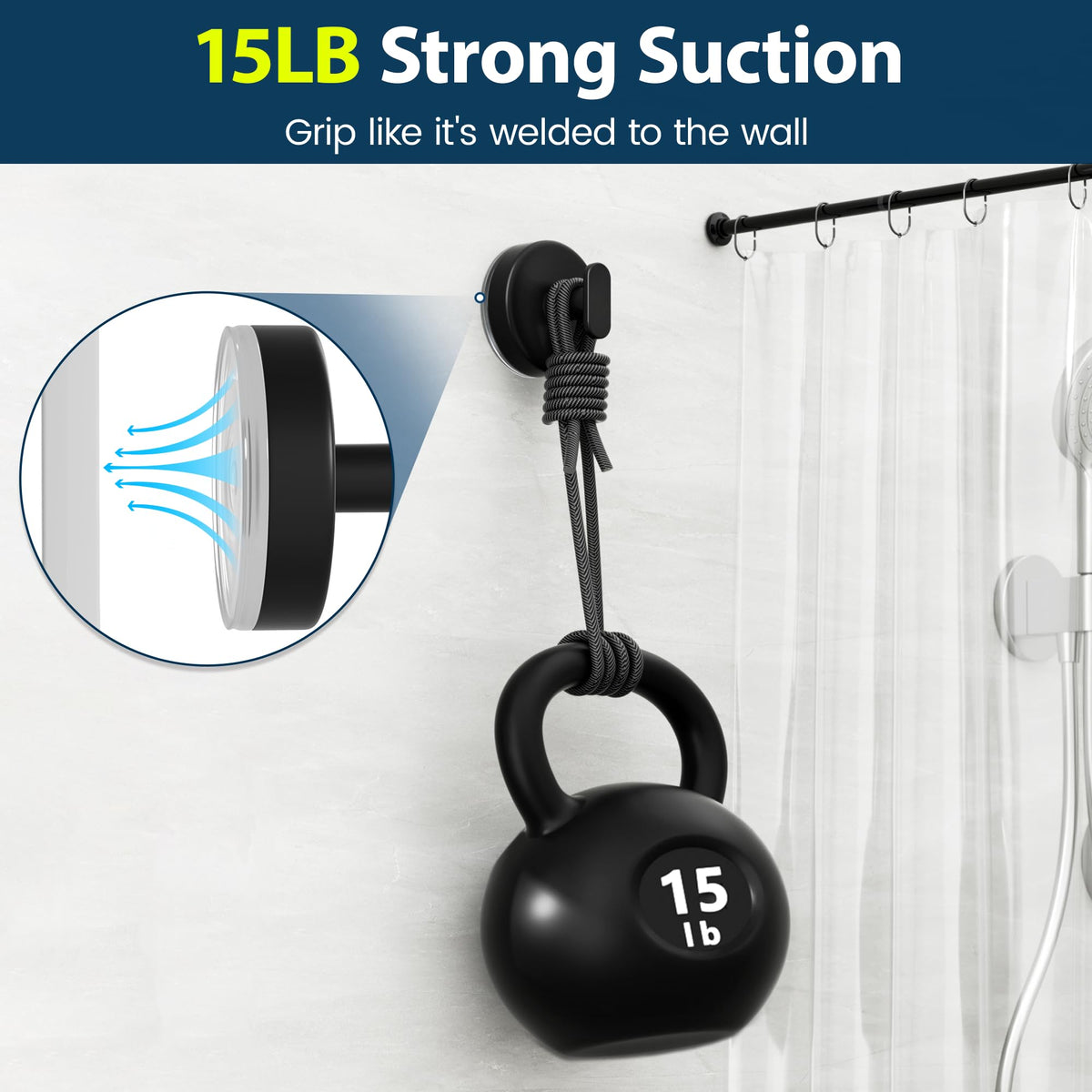 Suction Cup Shower Hooks, Matte Black (4 Pack)