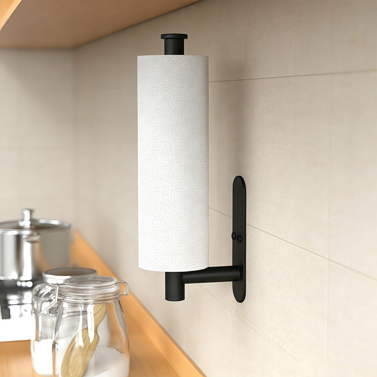 Hufeeoh Adhesive Paper Towel Holder, Under Cabinet, Black
