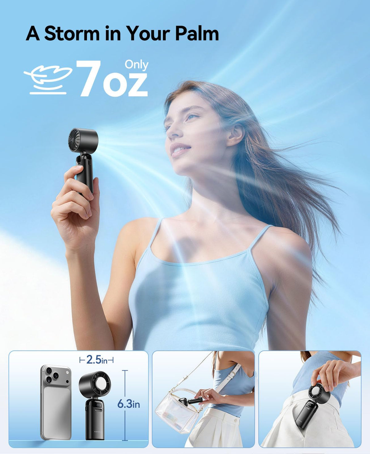 KIMMOO Portable Handheld Turbo Fan with Ice Cooler