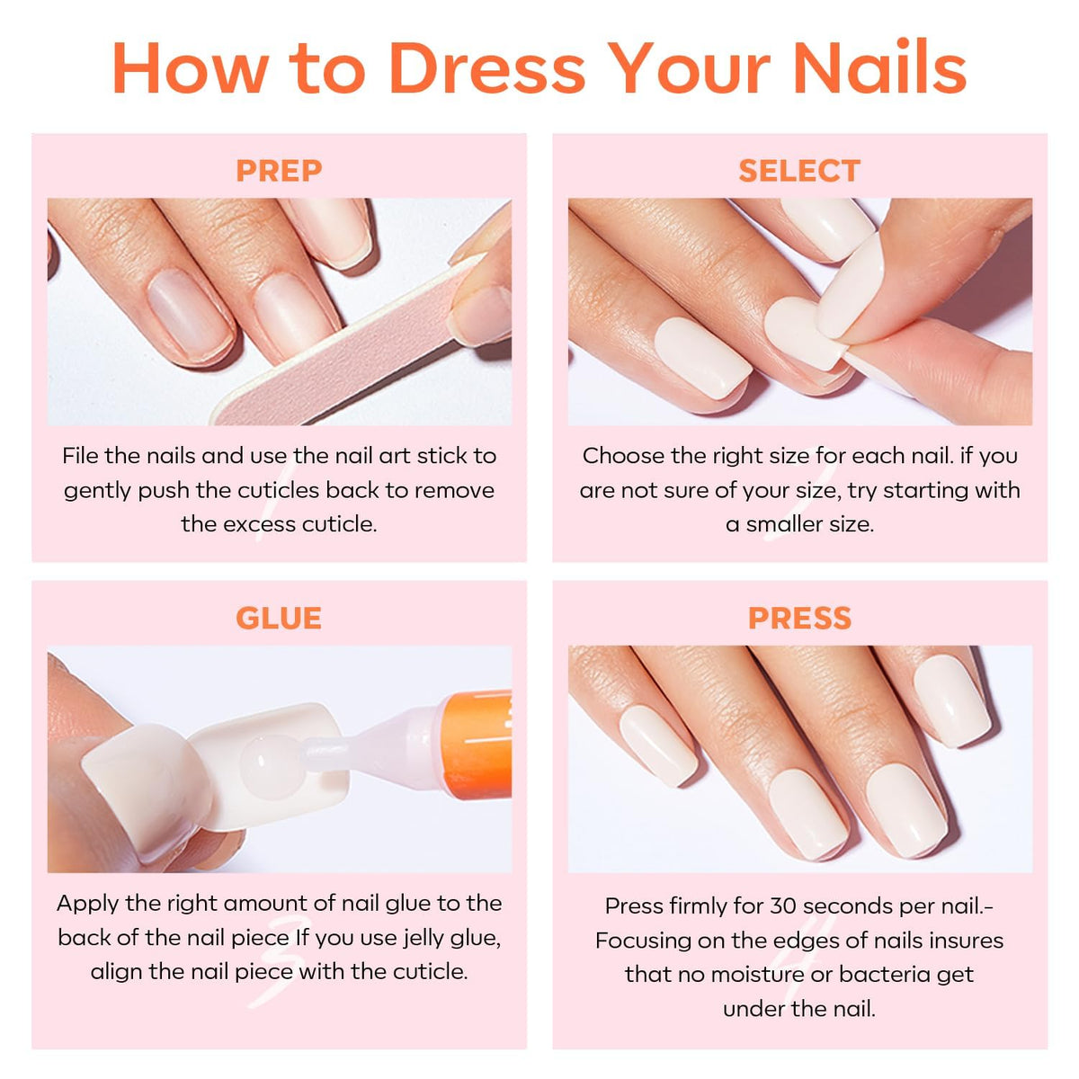 Modelones French Tip Press On Nails, Short Oval, 32 Pieces, Nude