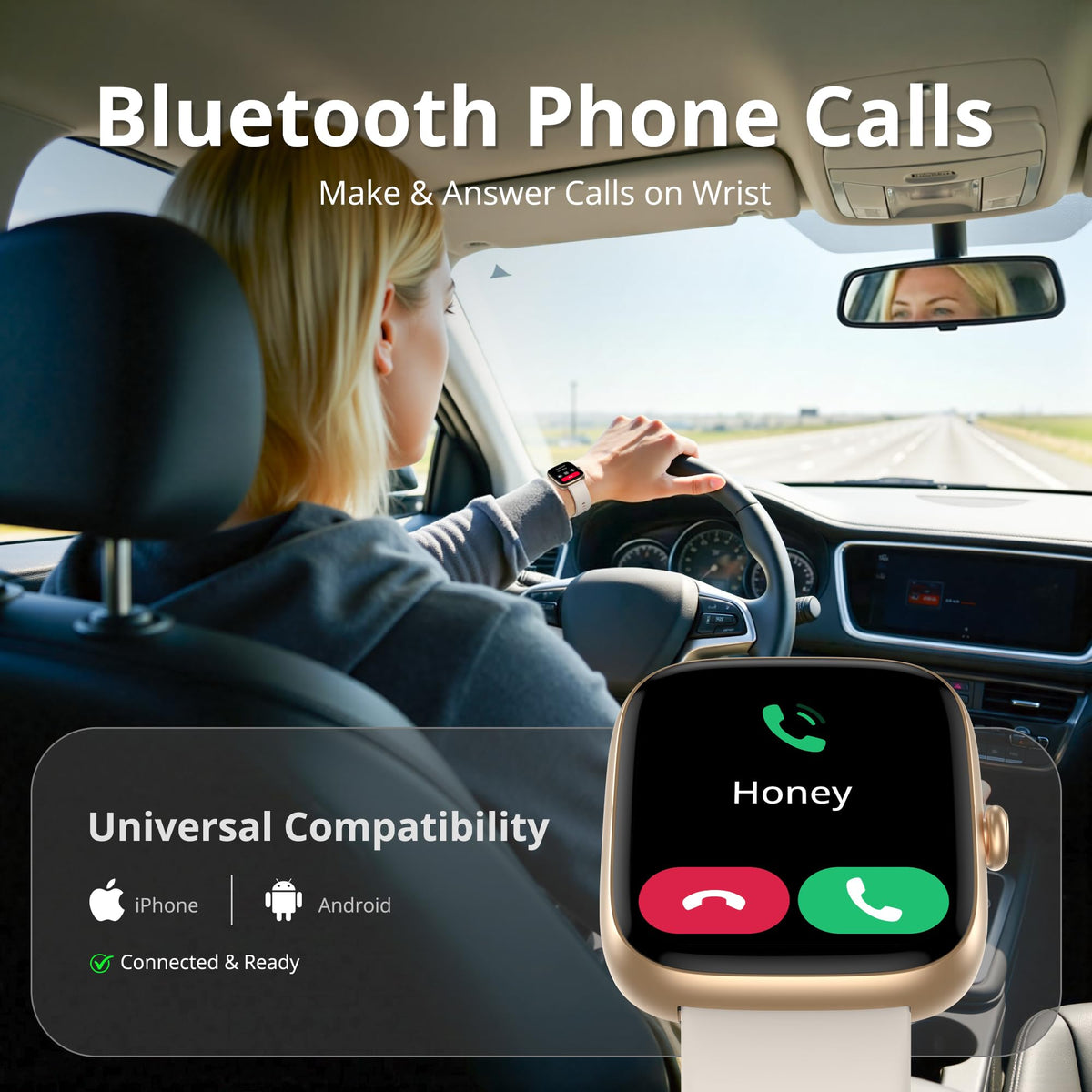 Fixwink 1.83-Inch Smart Watch with Calling, Gold