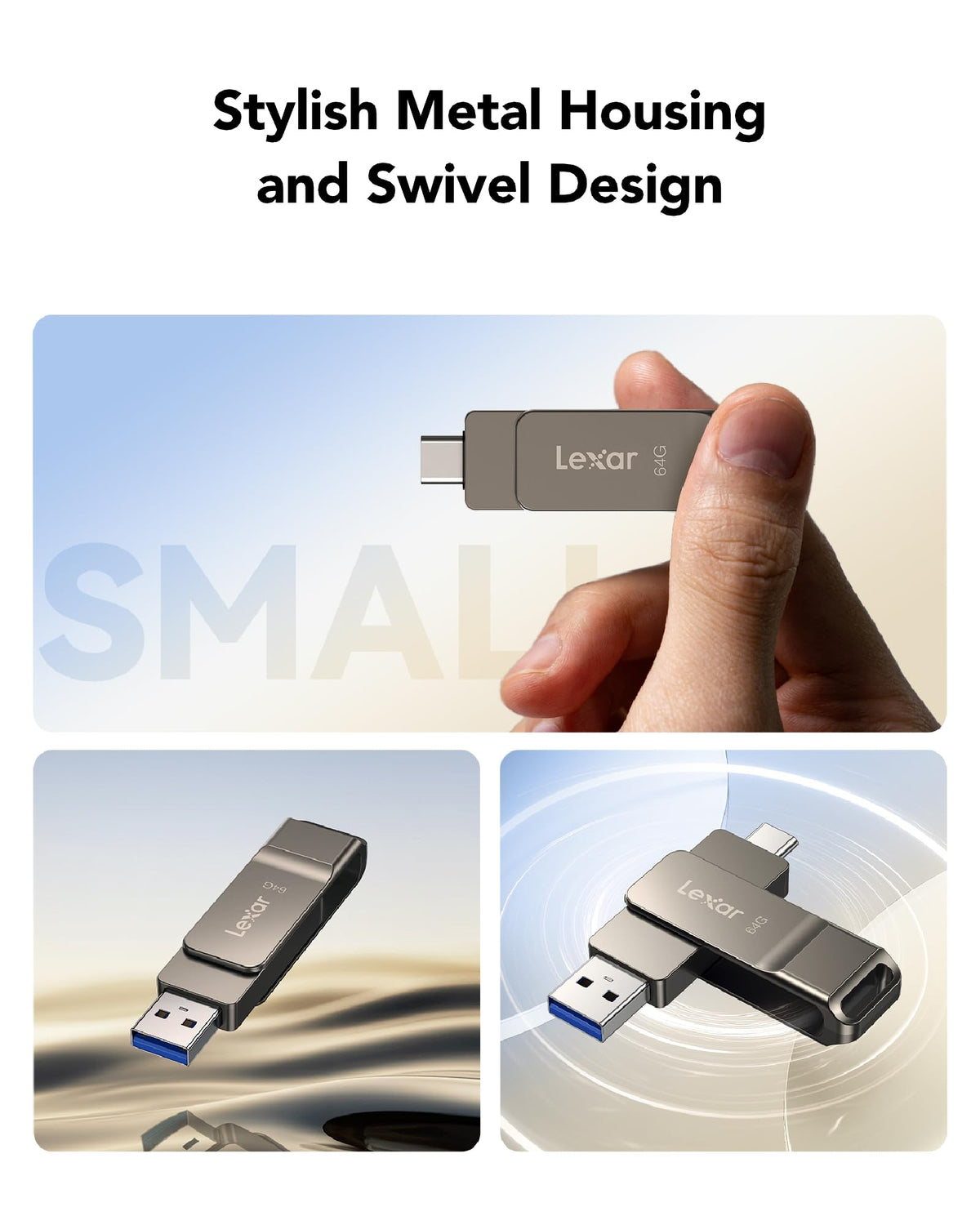 Lexar D40E Dual USB-C Flash Drive, 64 GB, Titanium Grey