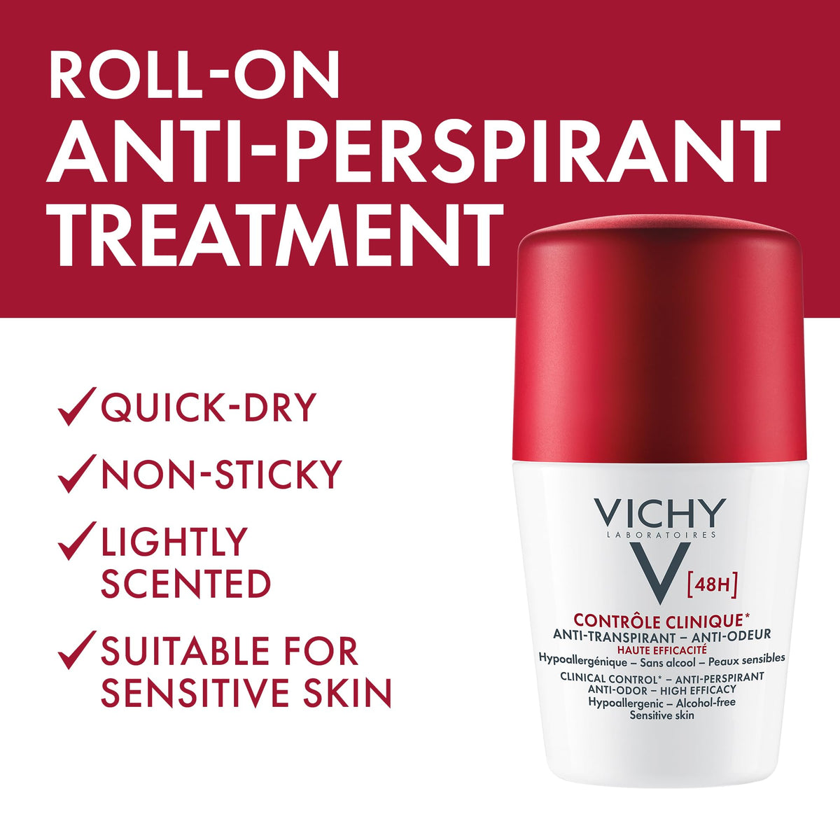 Vichy 48h Antiperspirant Roll-On Deodorant, 50 mL