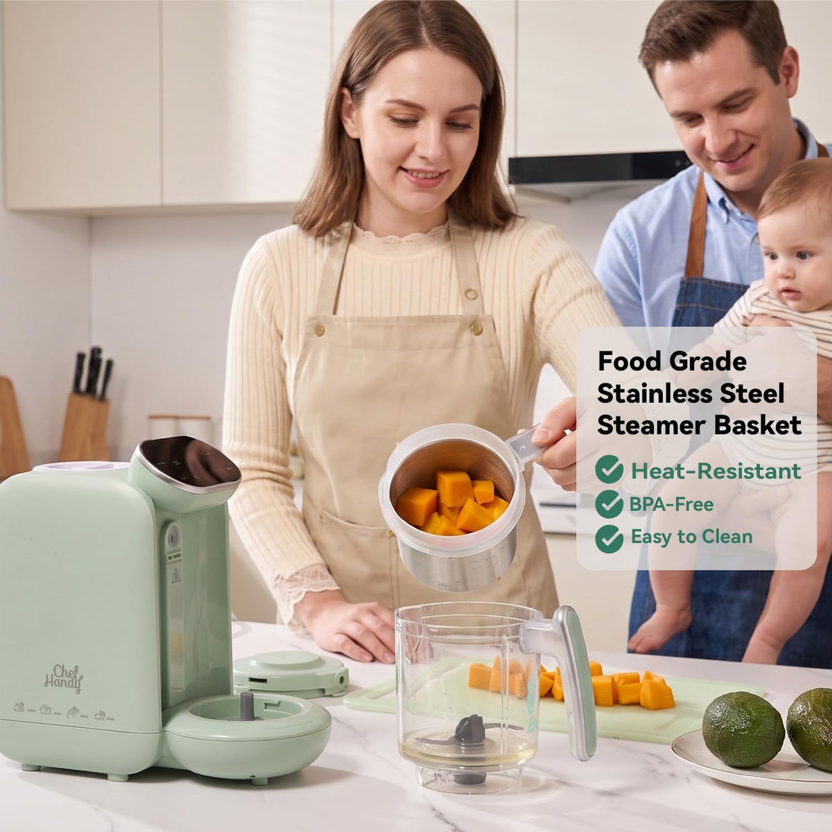 Chefhandy 5-in-1 Baby Food Maker with Steam Basket, Green