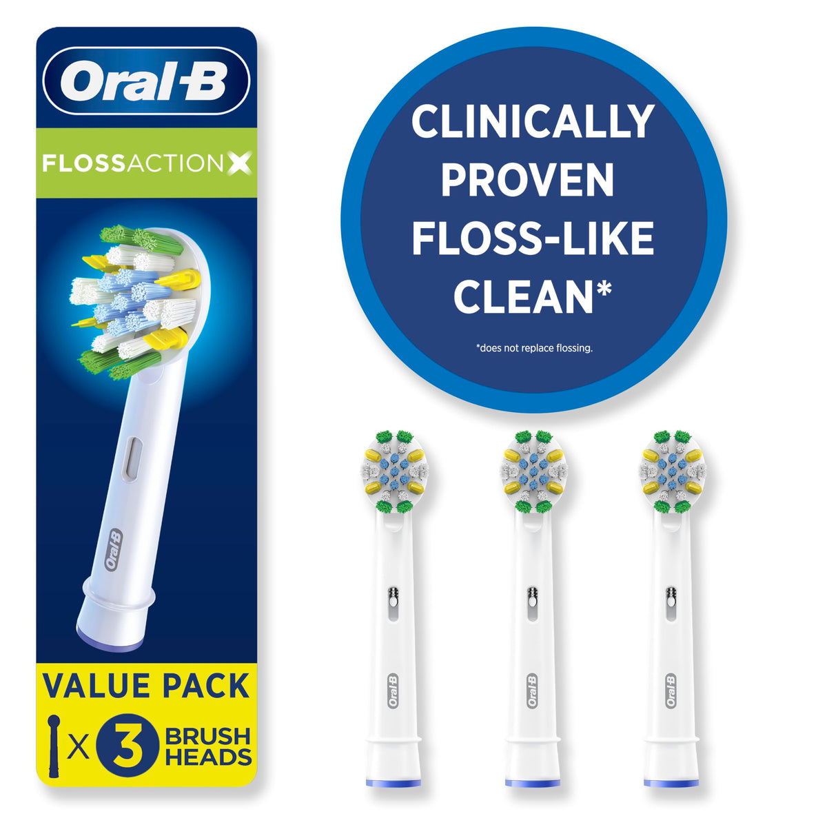 Oral-B FlossAction XFilaments Replacement Brush Heads, White, 3 Count
