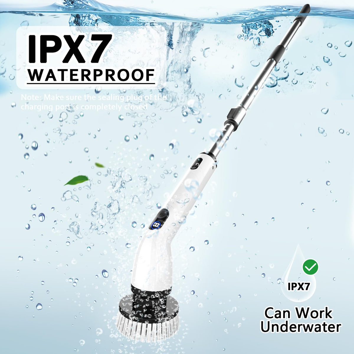 Tuyu Electric Spin Scrubber, IPX7 Waterproof, Cordless, Extendable