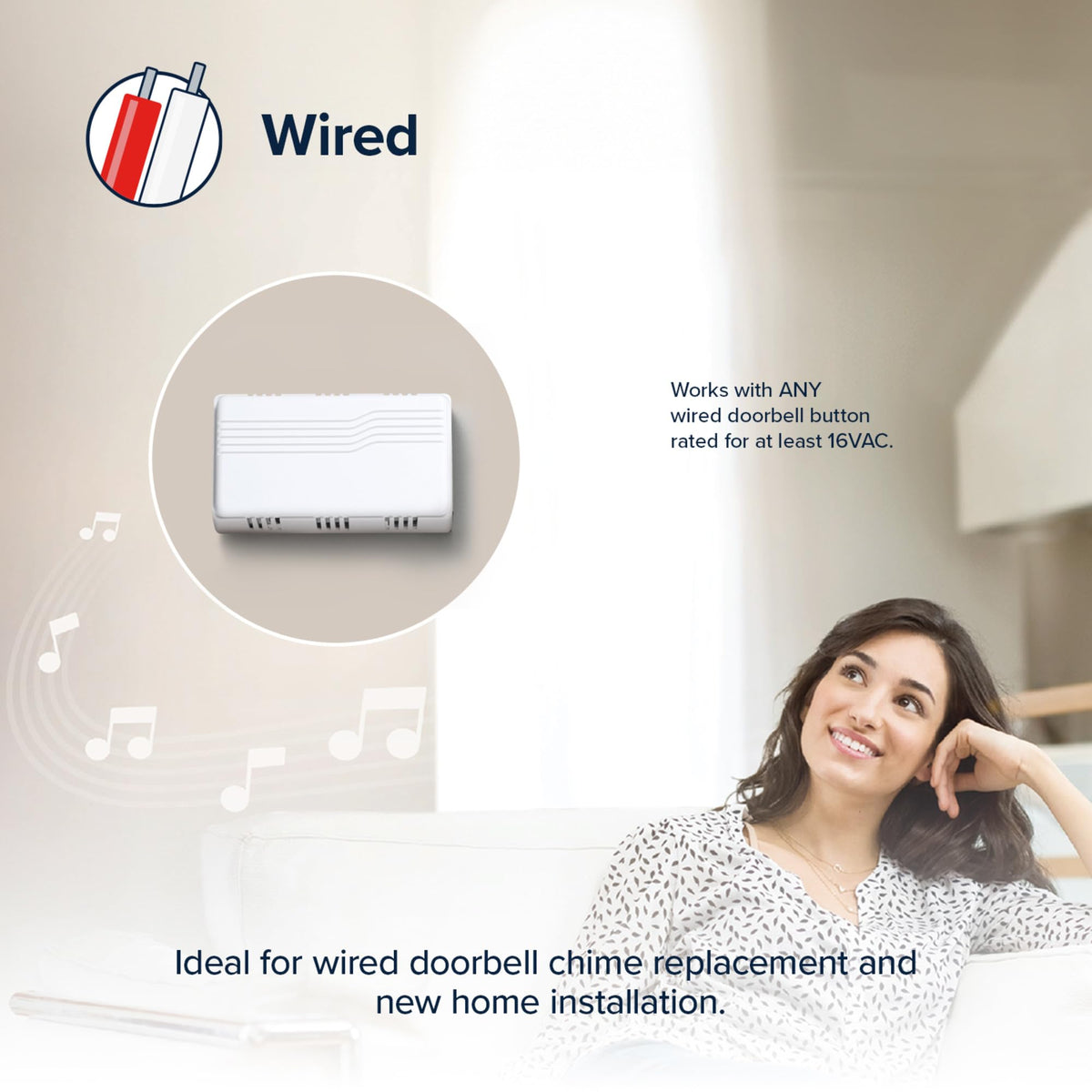 Heath Zenith White Plastic Wired Mechanical Doorbell Chime