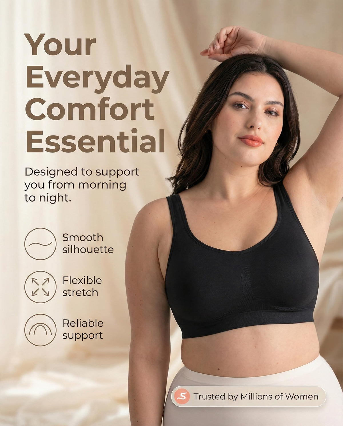 Shapermint Wireless Full Support Seamless Bralette, Black