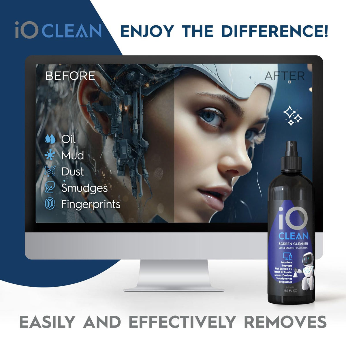 iO CLEAN Screen Cleaner Spray Kit with Microfibre Cloth, 16 oz