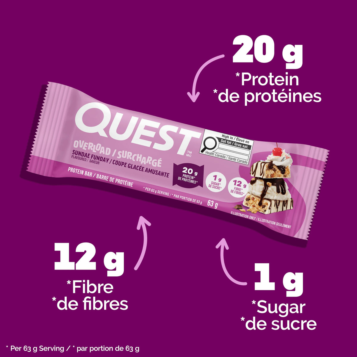 Quest Nutrition Overload Protein Bar, Sundae Funday, 12 Count