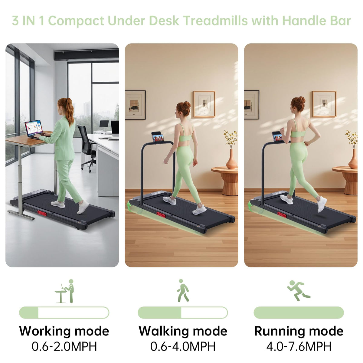 Under Desk Walking Pad Treadmill with Handle Bar, 3.0 HP, V407