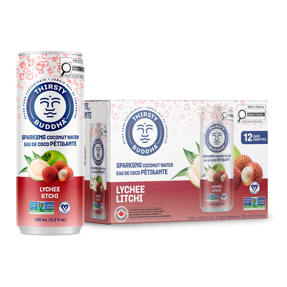 Thirsty Buddha Sparkling Coconut Water, Lychee, 12 x 330 mL