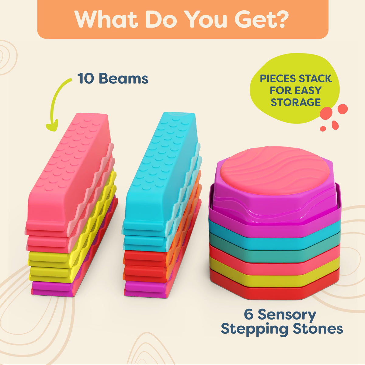 B. toys Balance Beam Set, 10 Beams & 6 Stepping Stones, Rainbow