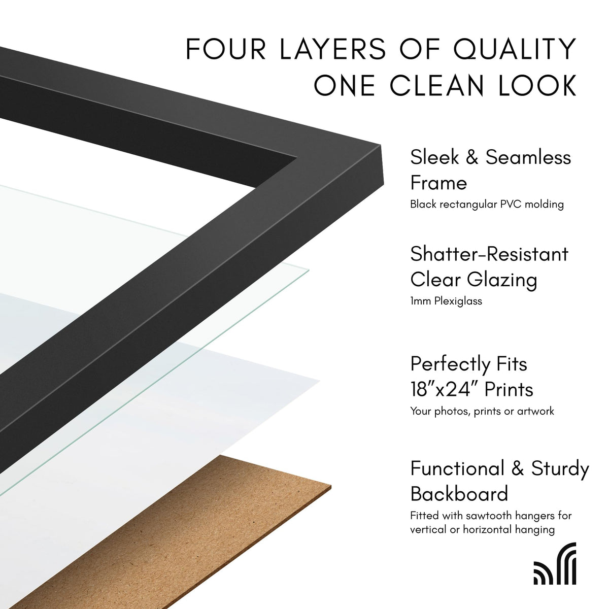 Americanflat 18x24 Poster Frame with Plexiglass, Black