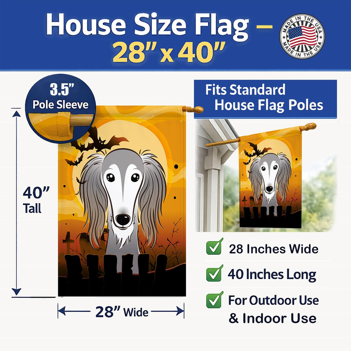 Caroline's Treasures Halloween Saluki House Flag, Large