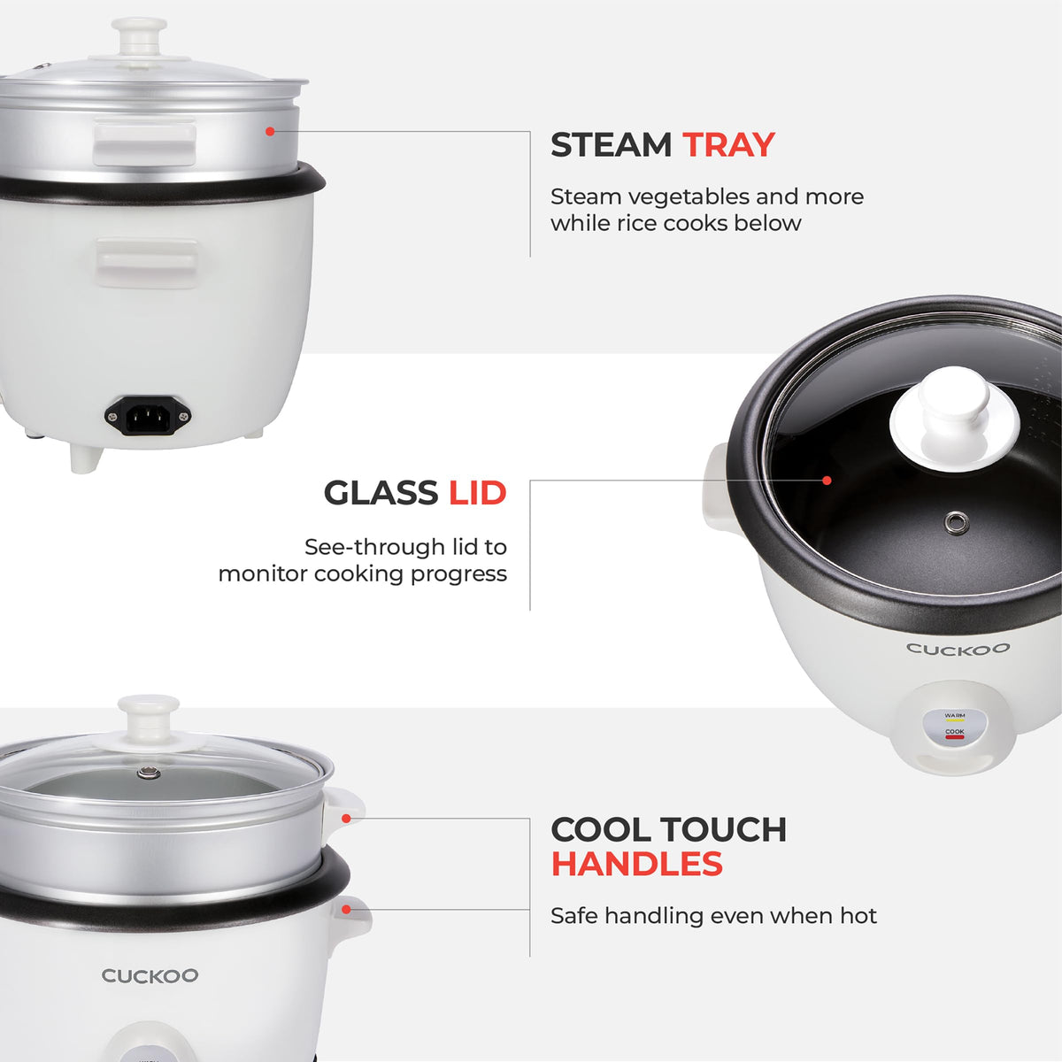 Cuckoo One Touch Rice Cooker, 6-Cup Uncooked, White, CR-0601C