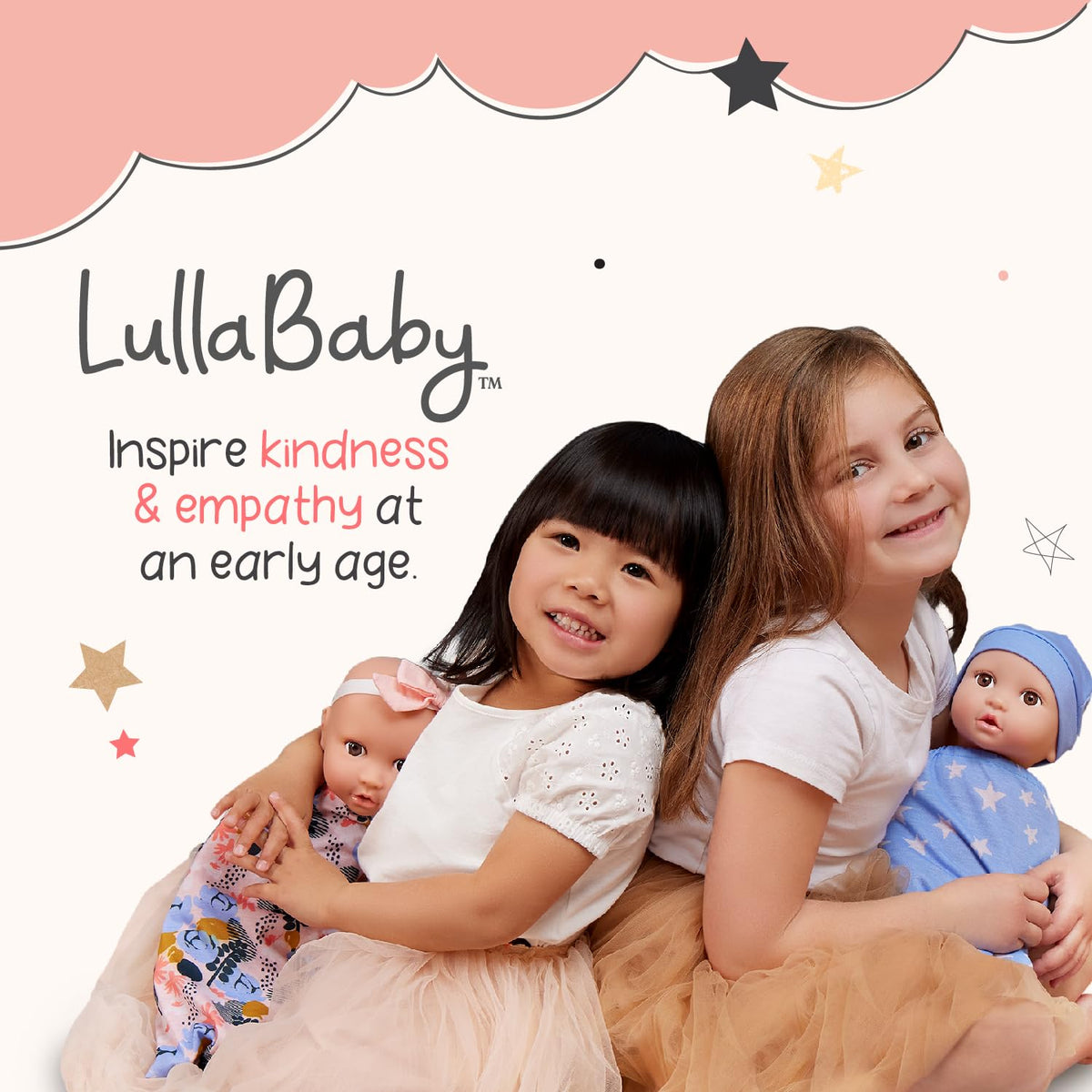 LullaBaby Bath Baby Dolls, Water Play Set with Pink Basket