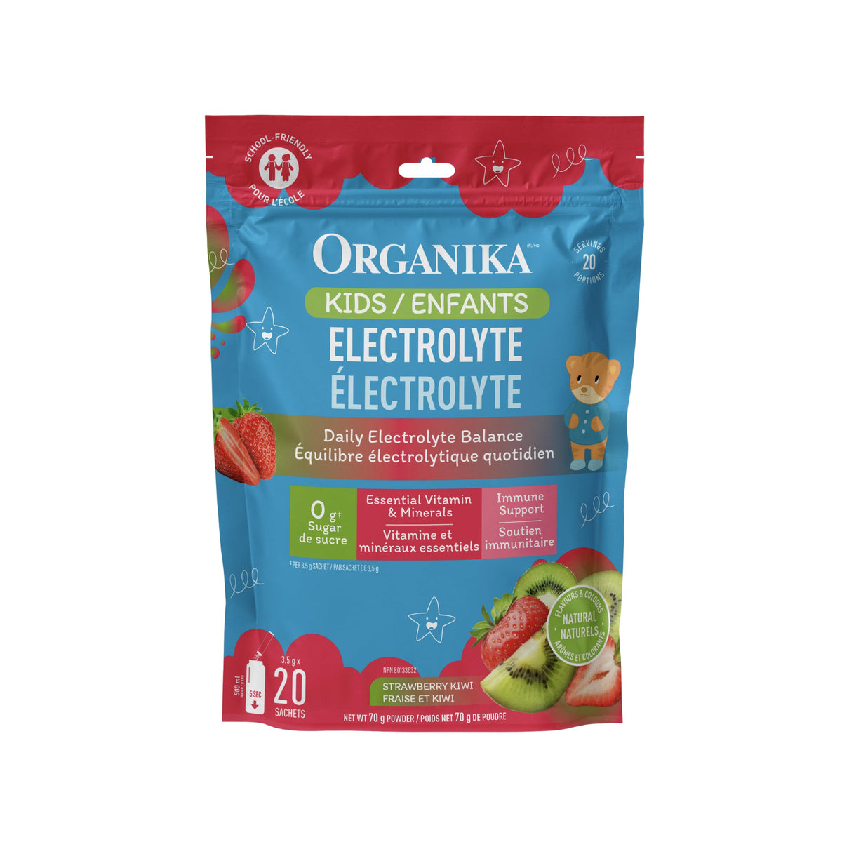 Organika Kids Electrolytes Powder Sticks, Strawberry Kiwi, 20 Count