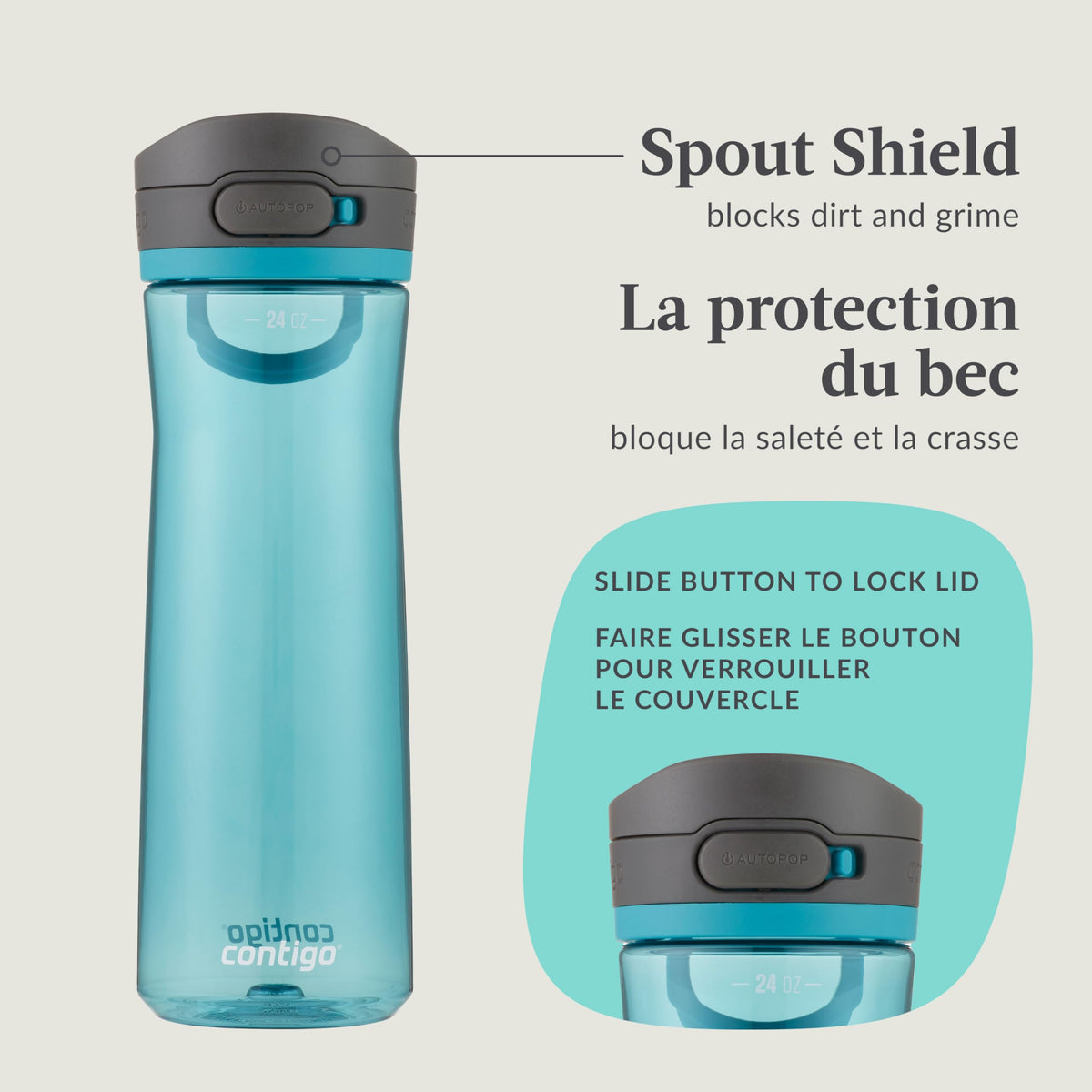 Contigo Jackson 2.0 Tritan Bottle, Autopop Lid, 24oz, Juniper