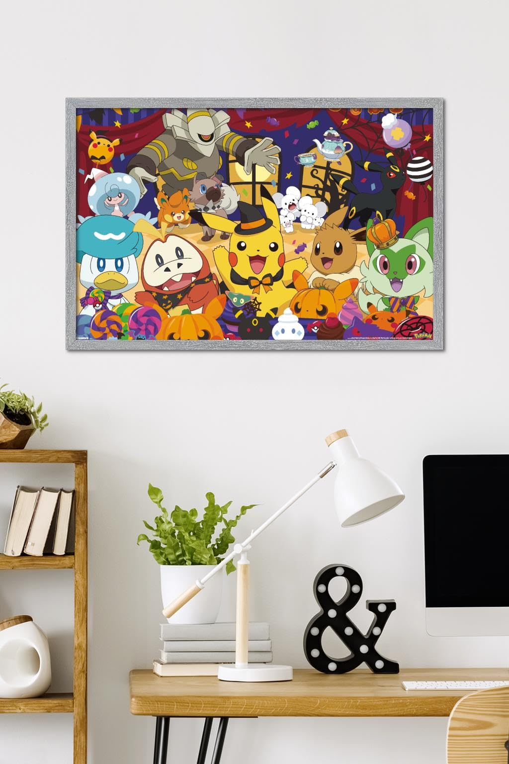 Pokémon Halloween Party Wall Poster, 34" x 22.4", Gray Framed