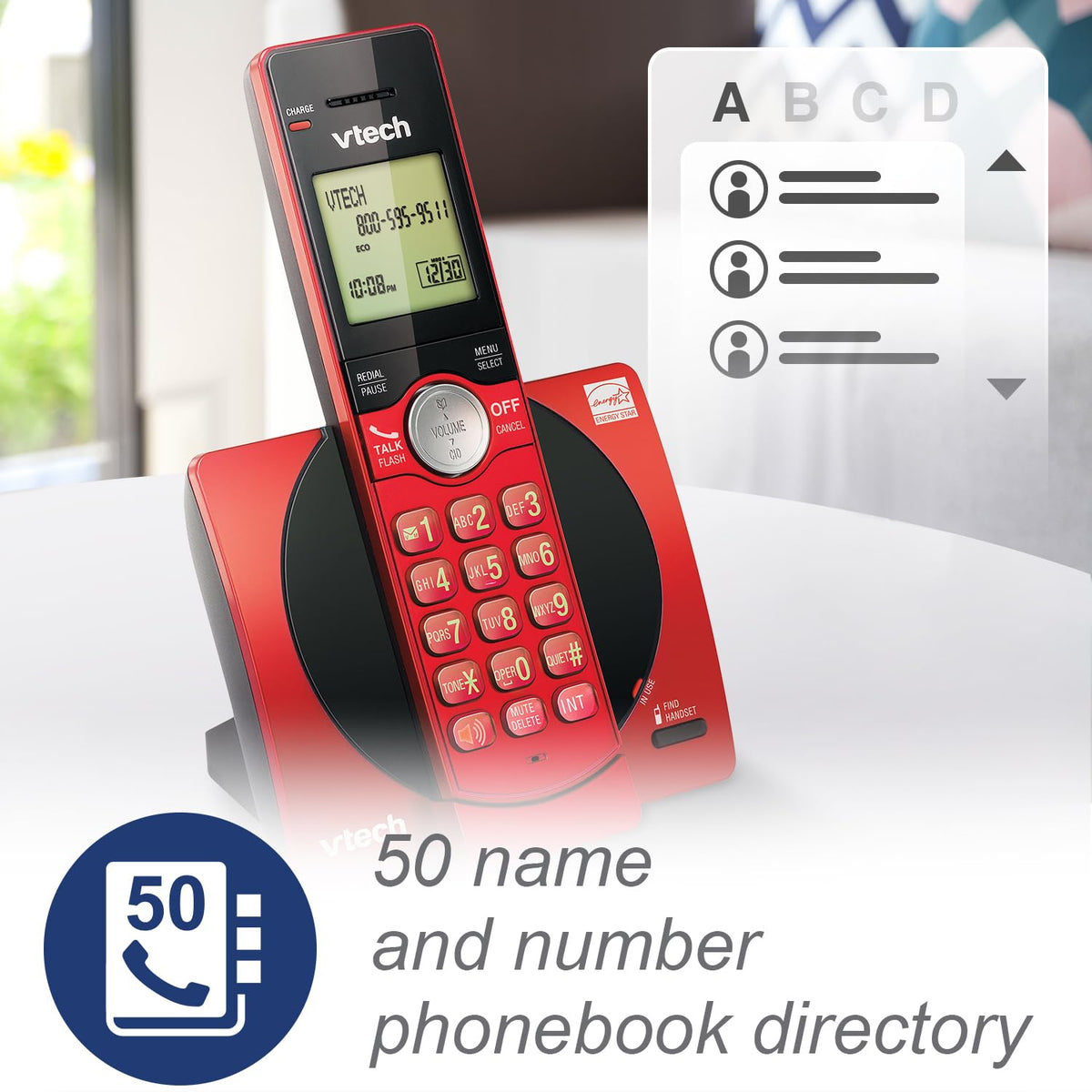 VTech DECT 6.0 Single Handset Cordless Phone, Red