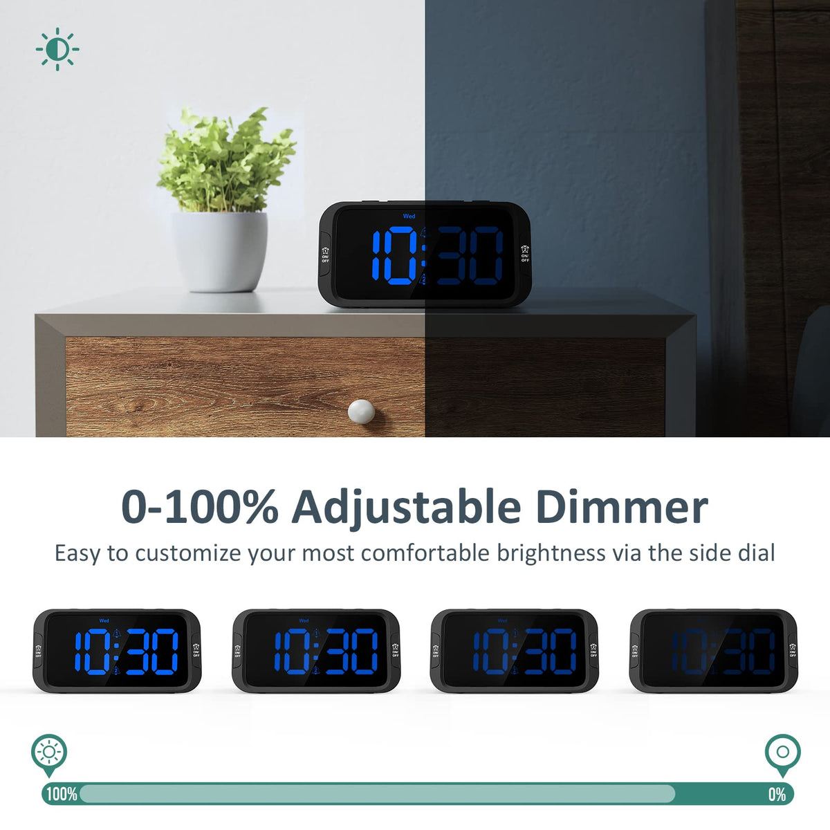 Odokee Digital Dual Alarm Clock with USB Charger, Blue