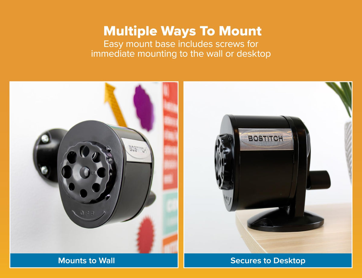 Bostitch MPS1-BLK Wall Mount Manual Pencil Sharpener, Black