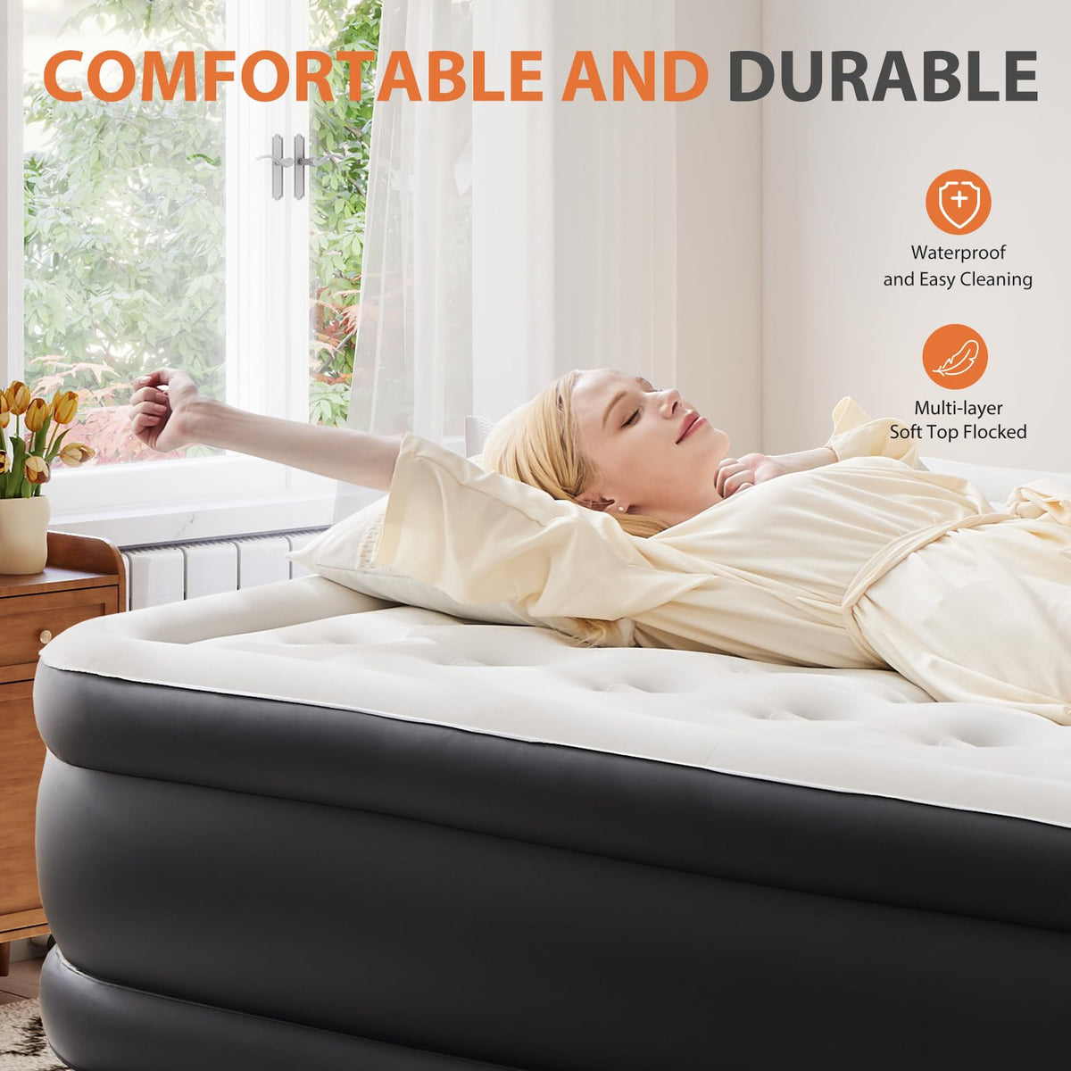 Sweetcrispy Twin Air Mattress, 18" Inflatable with Built-in Pump