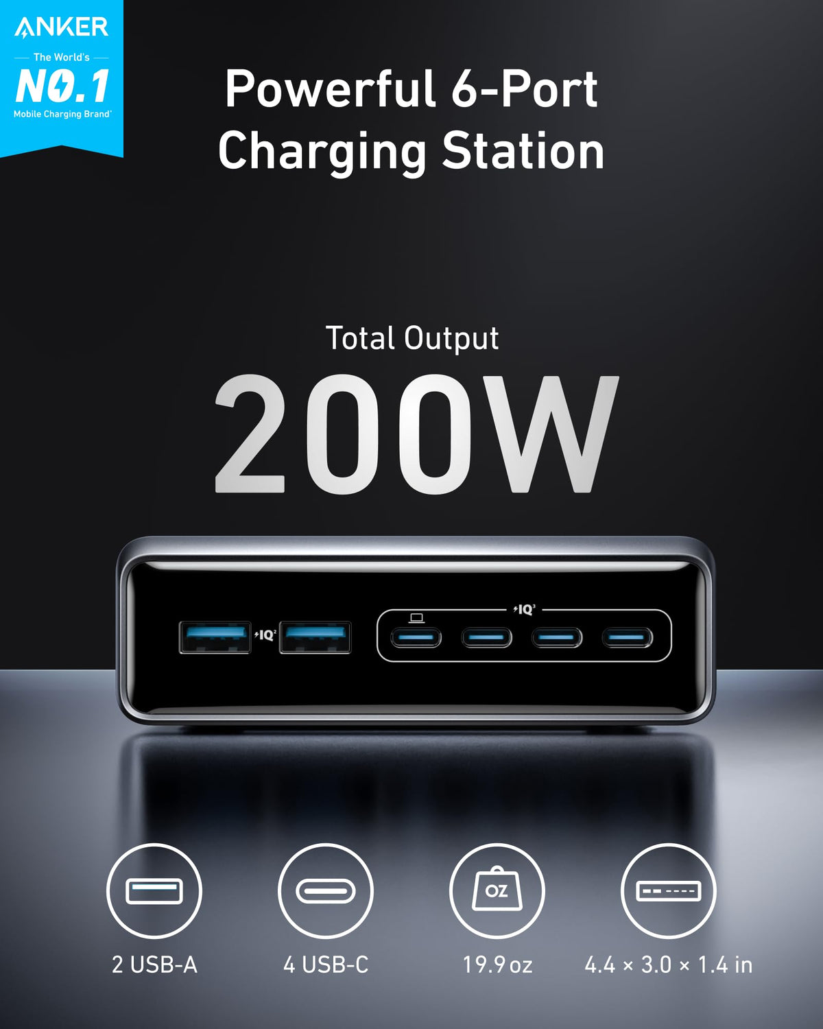 Anker Prime Charger, 200W 6-Port GaN Charging Station