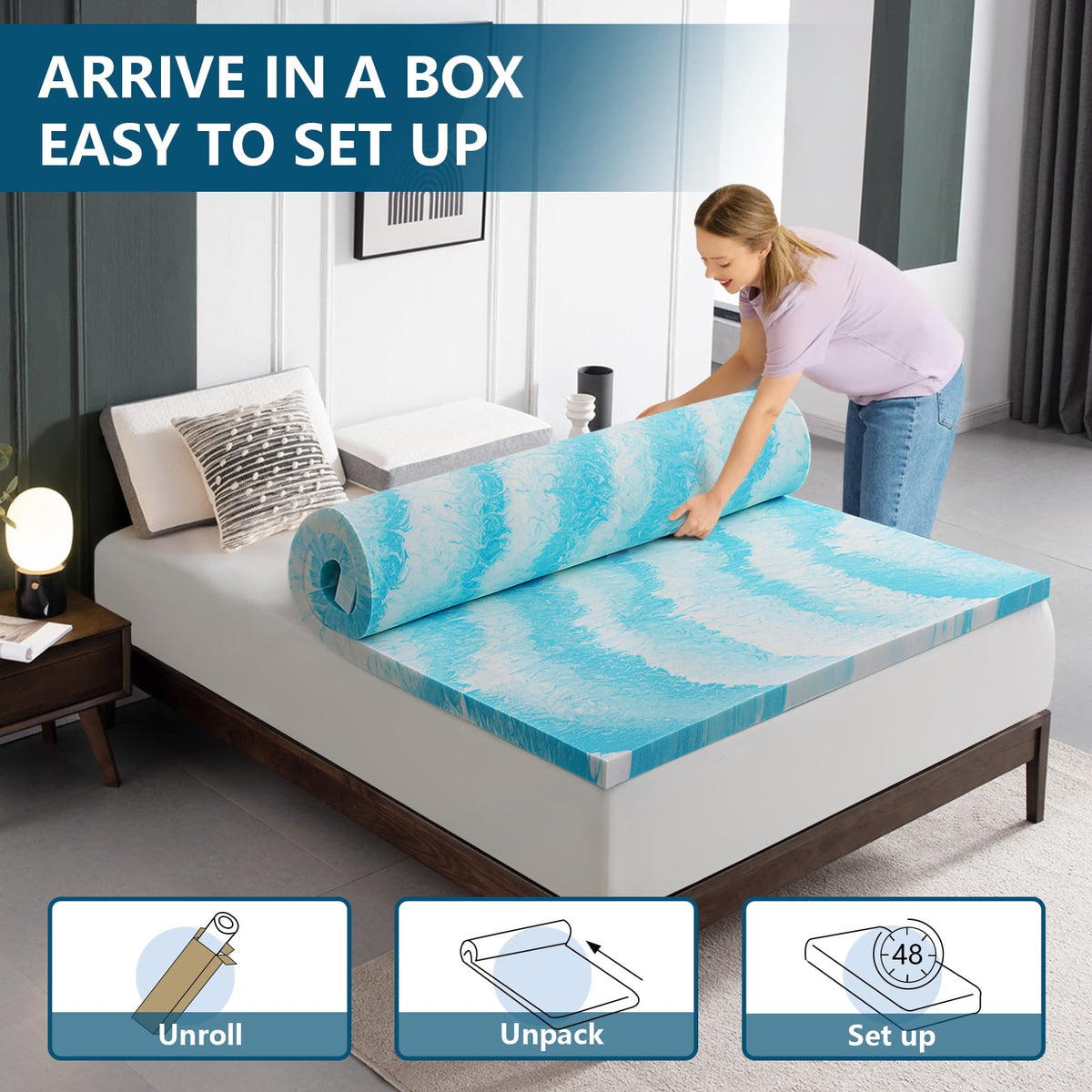 SakuraHome 2" Gel Memory Foam Mattress Topper, Queen