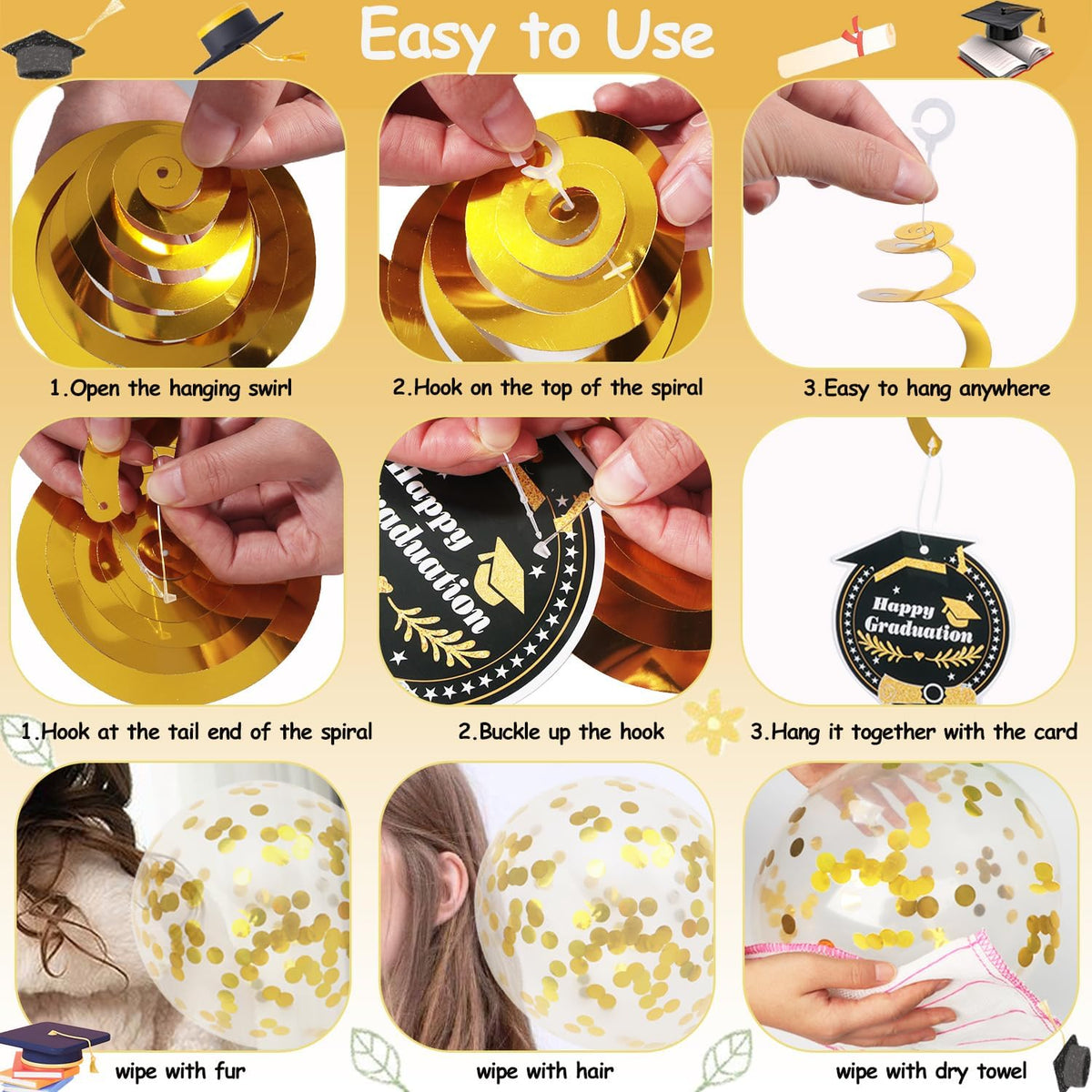 Graduation Decorations Class of 2026, 12 Piece Black and Gold