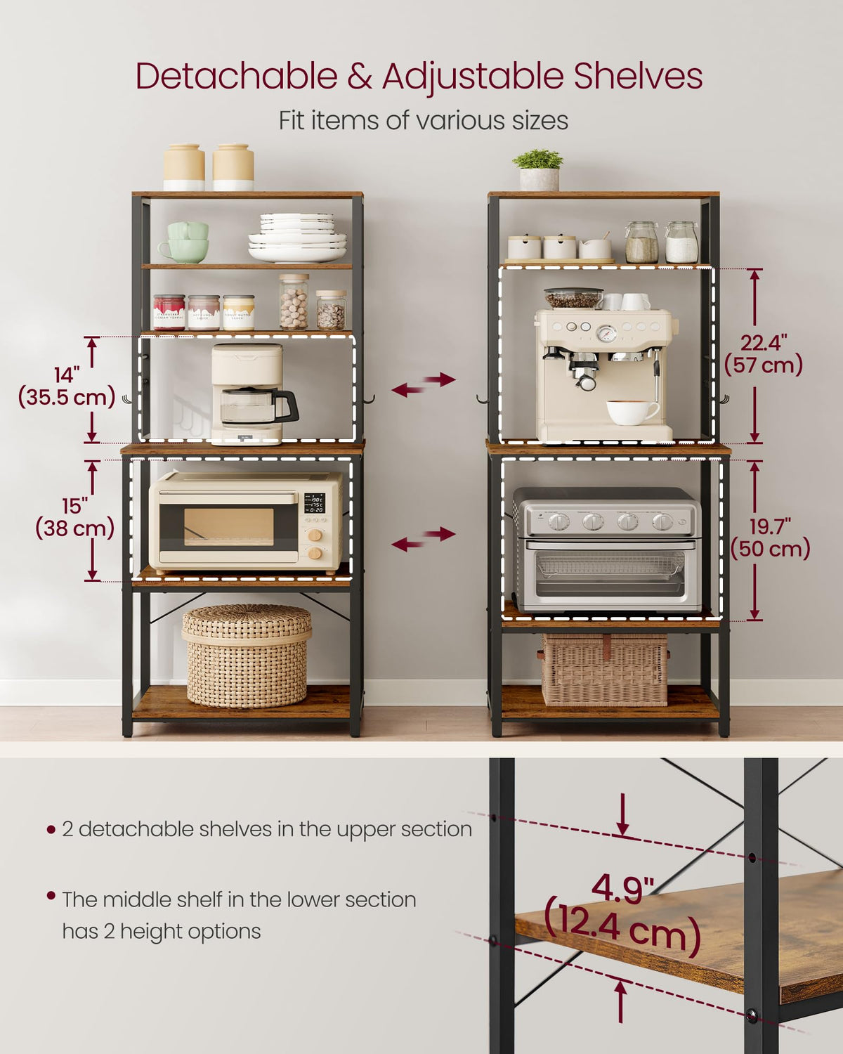 VASAGLE Coffee Bar Baker's Rack, 6-Tier, 15.7 x 23.6 x 65.7 Inches