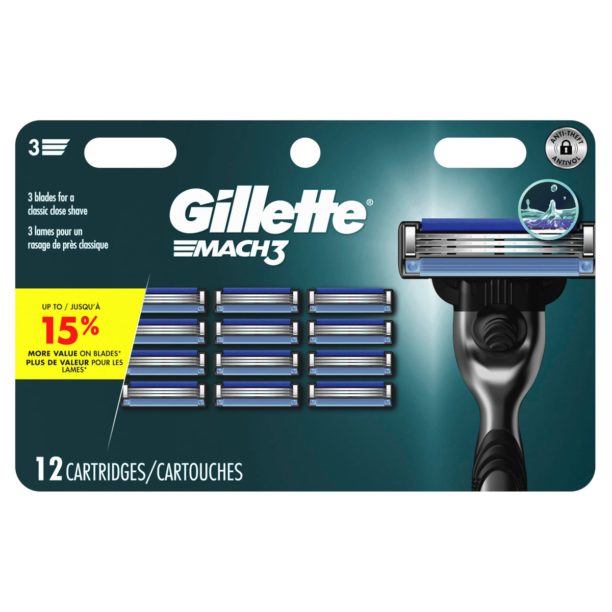 Gillette Mach3 Men's Razor Blade Refills, 12 Refills