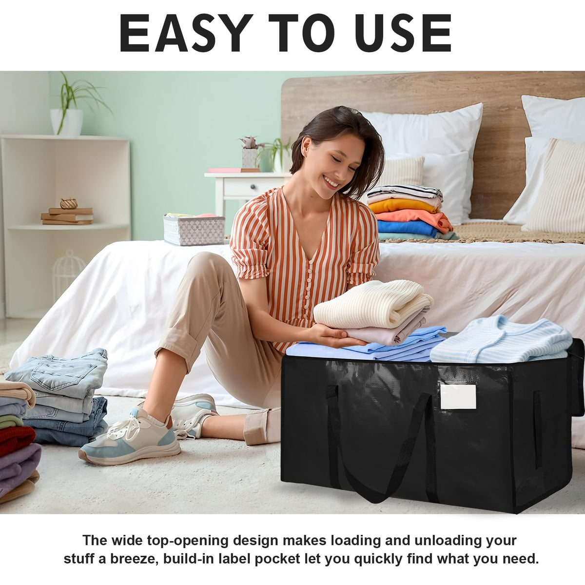Extra Large Heavy Duty Moving Bags with Zippers, Black (6 Pack)