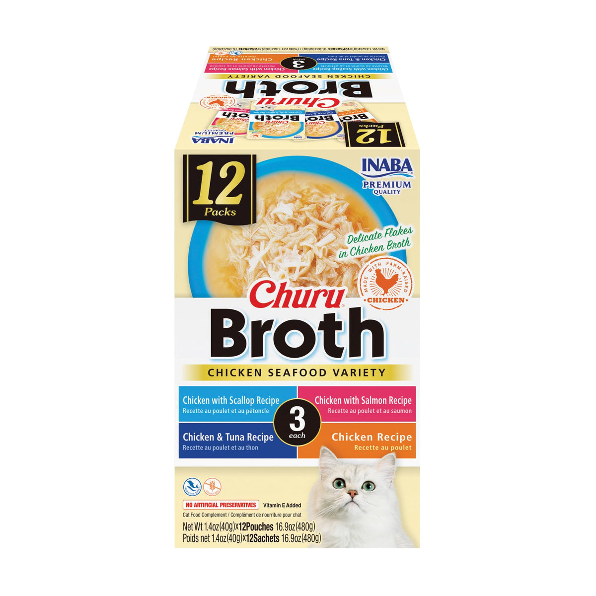 INABA Churu Broth Side Dish Pouches, Chicken & Seafood, 39 g (12 Pack)