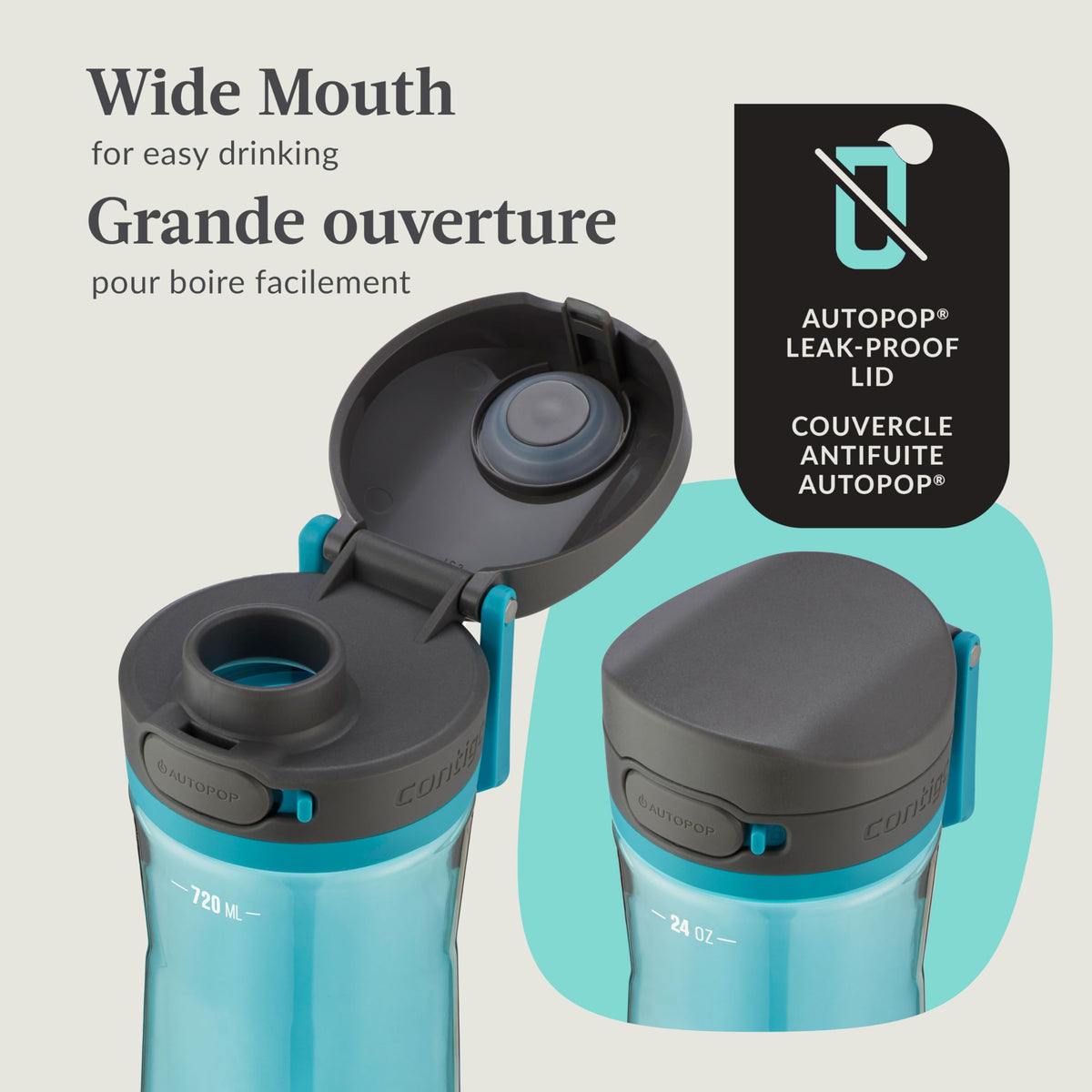 Contigo Jackson 2.0 Tritan Bottle, Autopop Lid, 24oz, Juniper