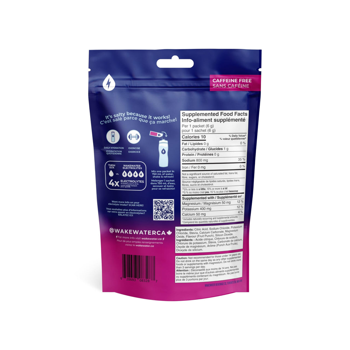Wake Water Sugar Free Electrolyte Packets, Fruit Punch (10 Pack)