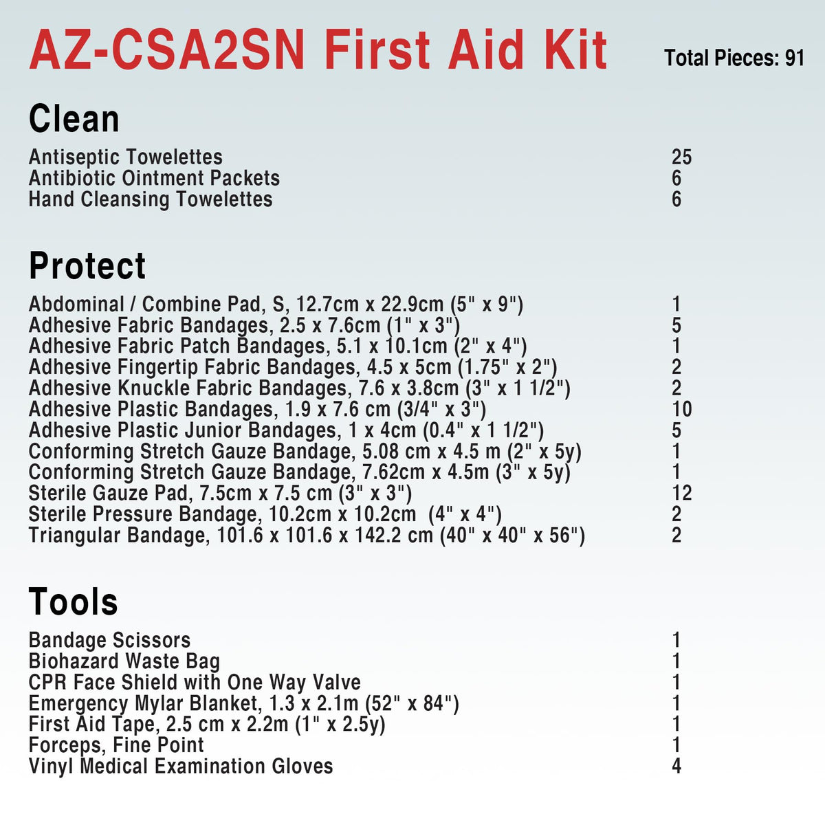 First Aid Central AZ-CSA2SN Type 2 25-Person First Aid Kit, 91 Pieces