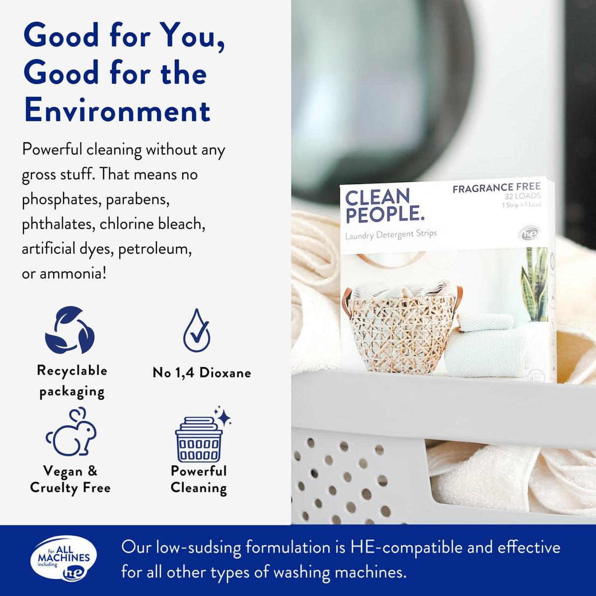Clean People Laundry Detergent Sheets, Fragrance Free, 96 Pack
