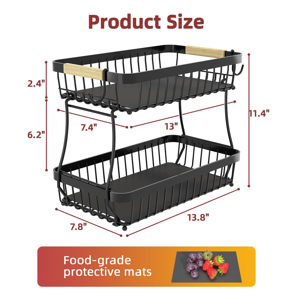 2-Tier Metal Fruit Bowl with Banana Holders