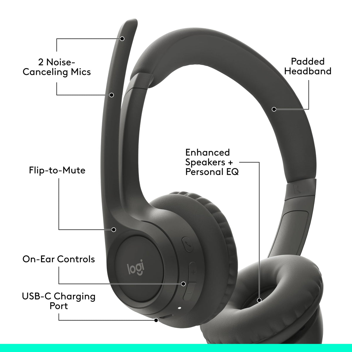 Logitech Zone 301 Wireless Bluetooth Headset with Microphone, Graphite