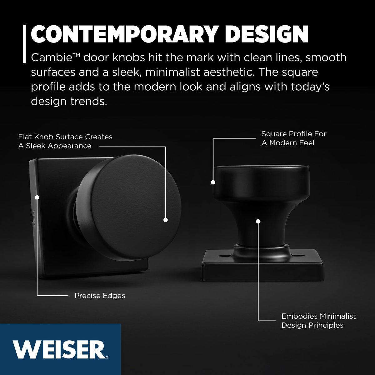 Weiser Cambie Matte Black Interior Passage Door Knob