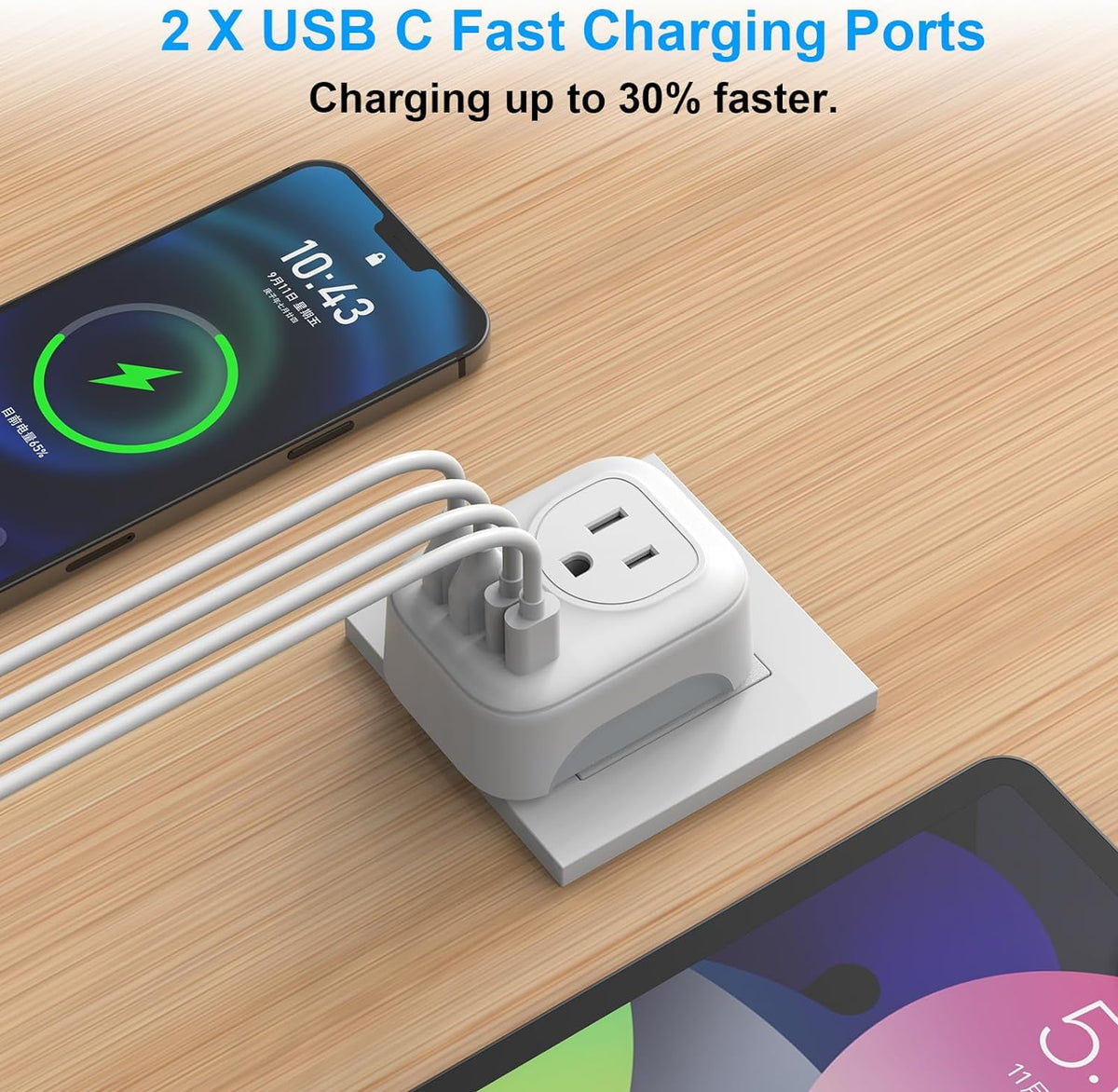 Vylee European Travel Plug Adapter, 2 Pack, 2 Outlets, 4 USB Ports