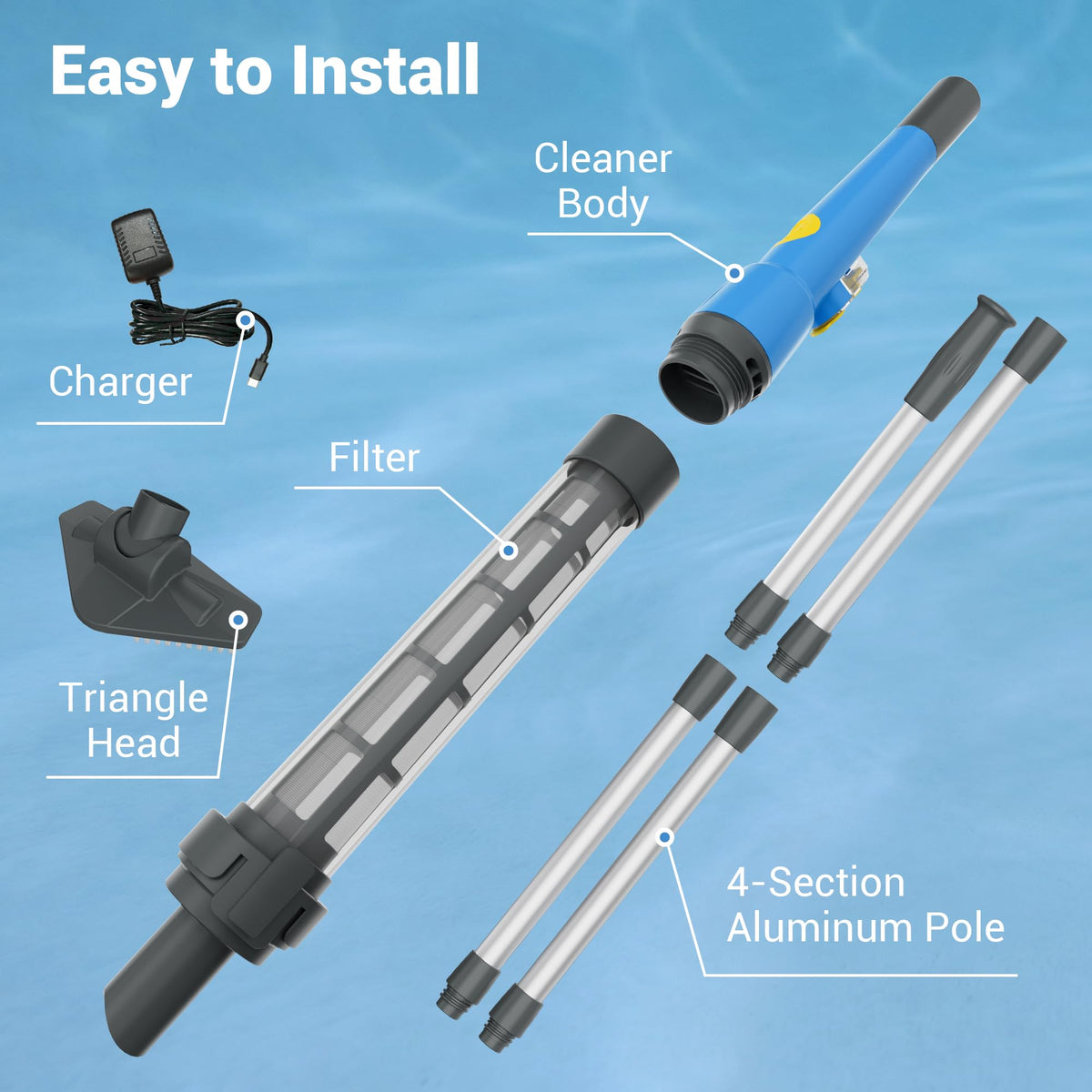 Hushlight Handheld Hot Tub Vacuum, Blue