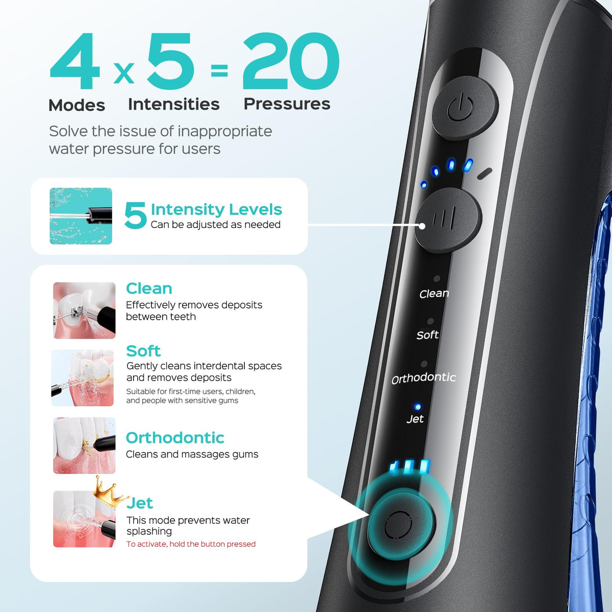 Coslus C50 Water Flosser for Teeth, 4 Modes, 4 Tips, Black