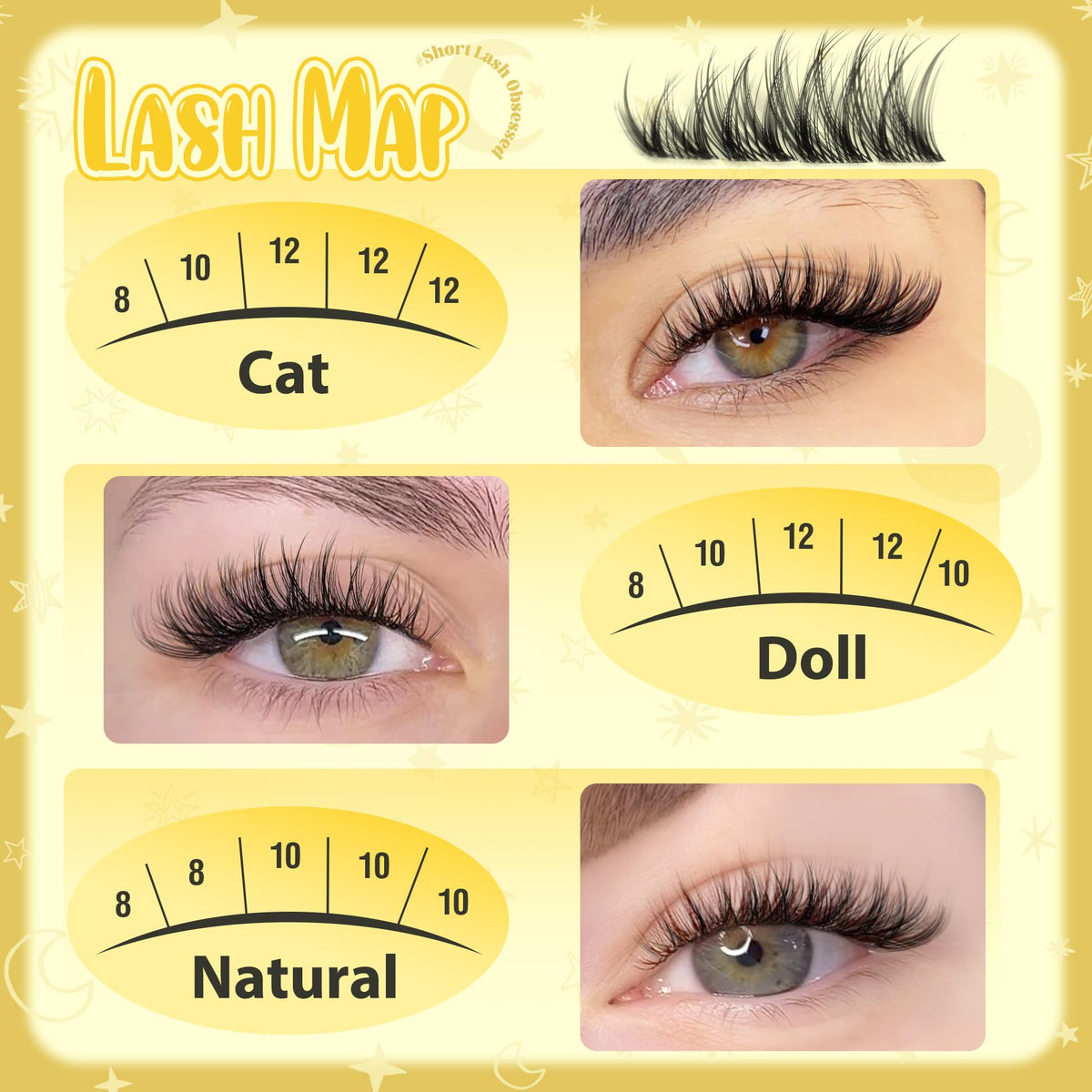 Natural Wispy Lash Clusters, C Curve, 8-12 mm, Short