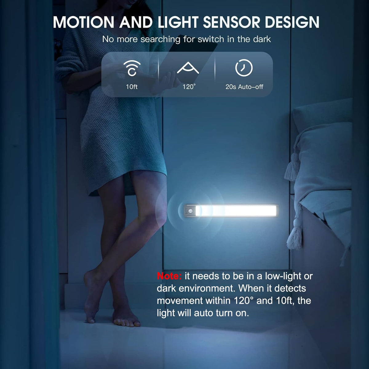MCGOR 10-Inch Rechargeable Motion Sensor Under Cabinet Lights, 2-Pack