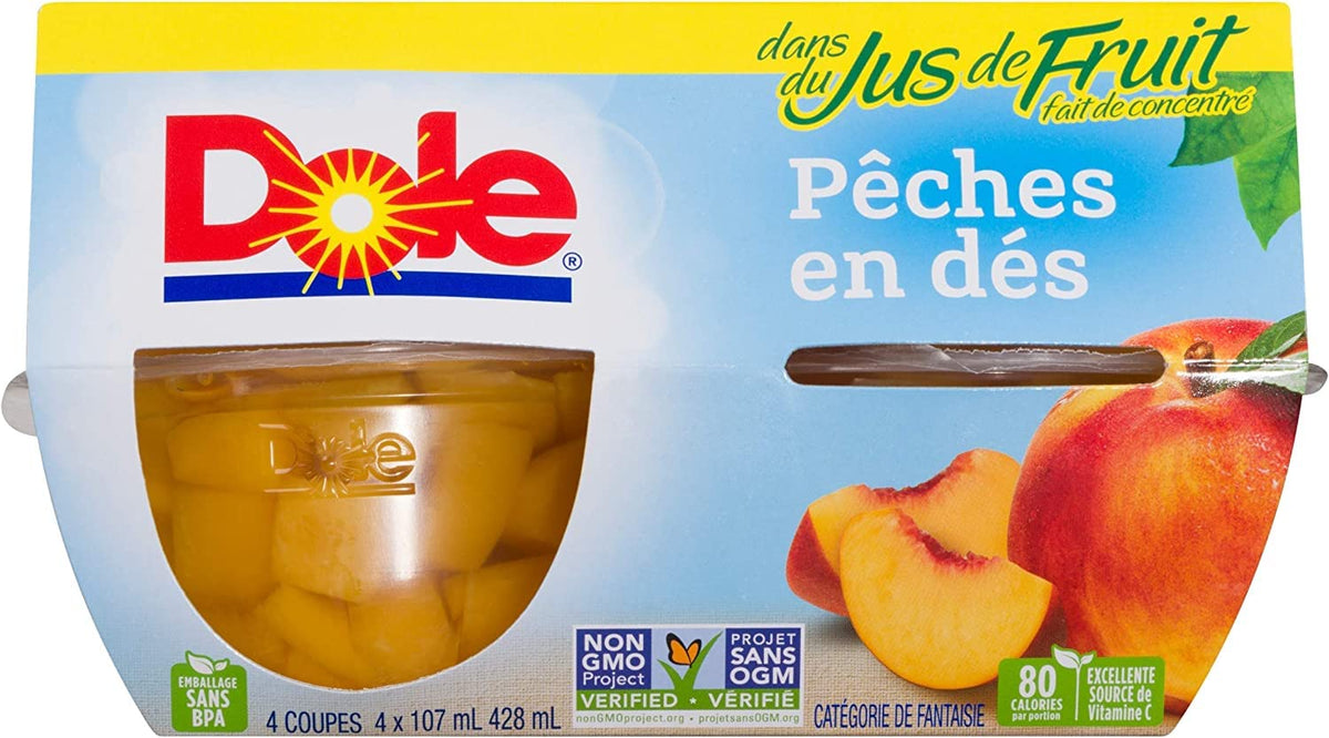 Dole Fruit Bowls, Diced Peaches in Fruit Juice, 107ml, 24 Cups