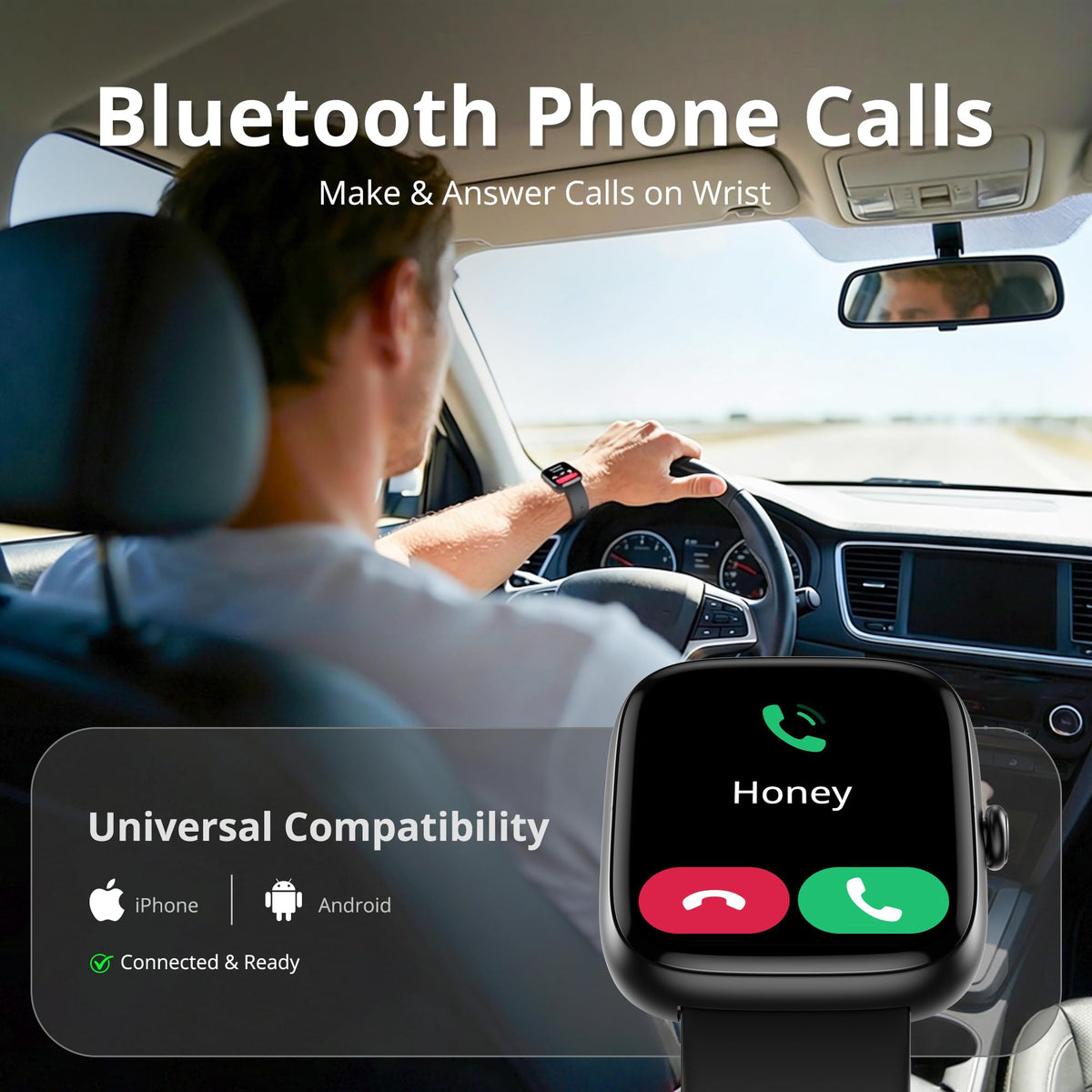 Fixwink 1.83-Inch Smart Watch with Calling, Black