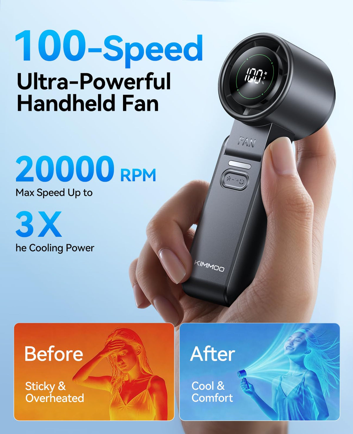KIMMOO 3-in-1 Portable Handheld Turbo Fan -100 Speeds